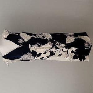 Lauren Ralph Lauren dress, size 16W, navy blue floral, gathers at the L side